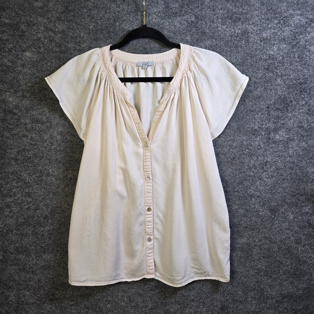 Rails Top Womens S Cream Alena Soft Linen Split Neck Feminine Casual Button Up